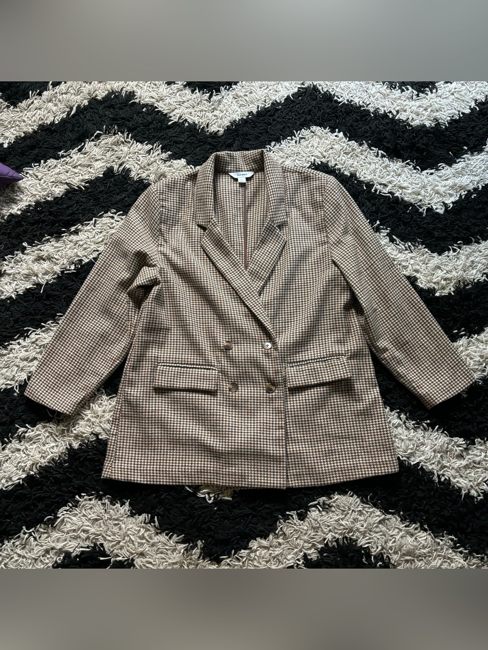 Old Navy Retro Multicolor Cream Checkered Preppy Jacket Plaid Blazer